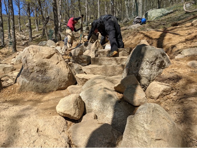 Taconic Trail Crew at work on the Washburn Trail in Hudson Highlands State Park Preserve. Photo by Bob Delap.