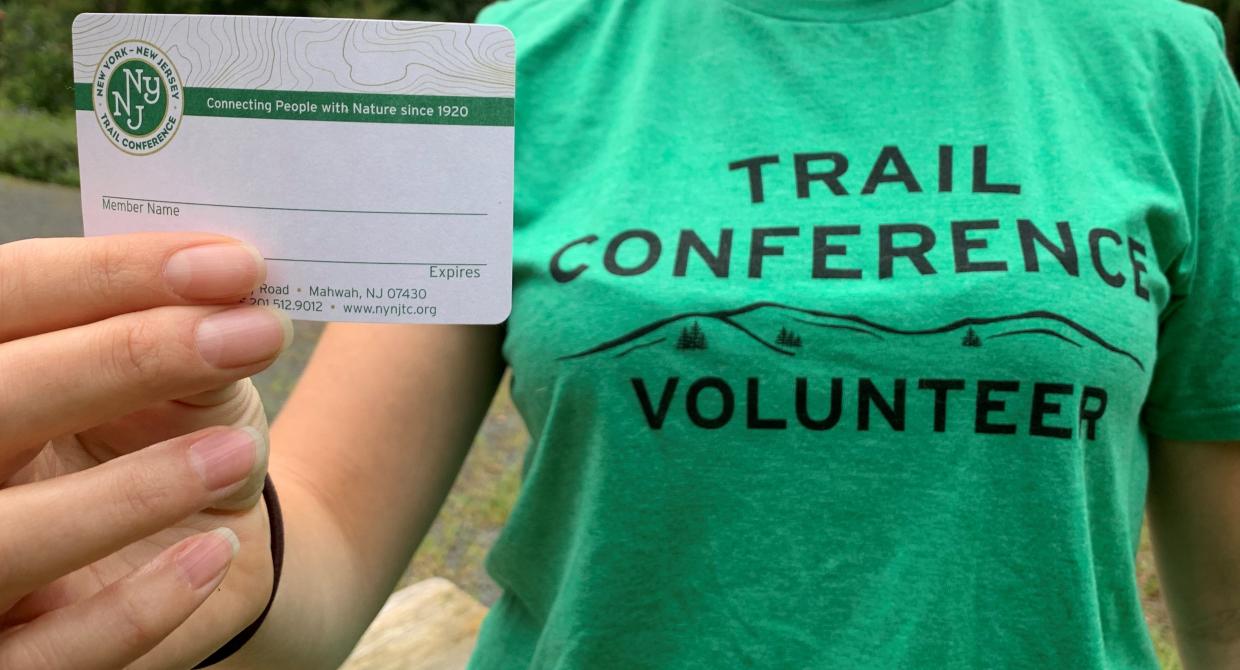 Trail Conference membership card and volunteer T-Shirt. Photo by Heather Darley.